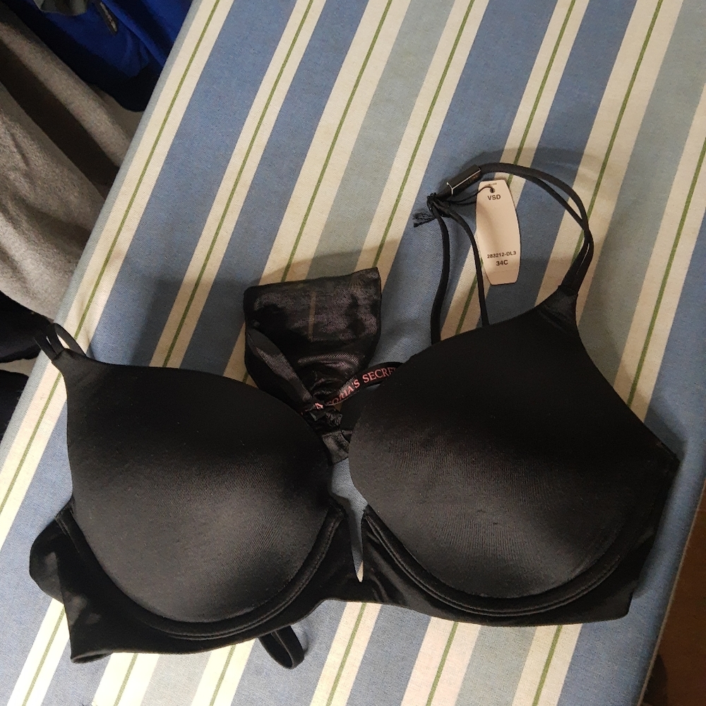 Victoria's secret black satin push up convertible bra nwt 34c
